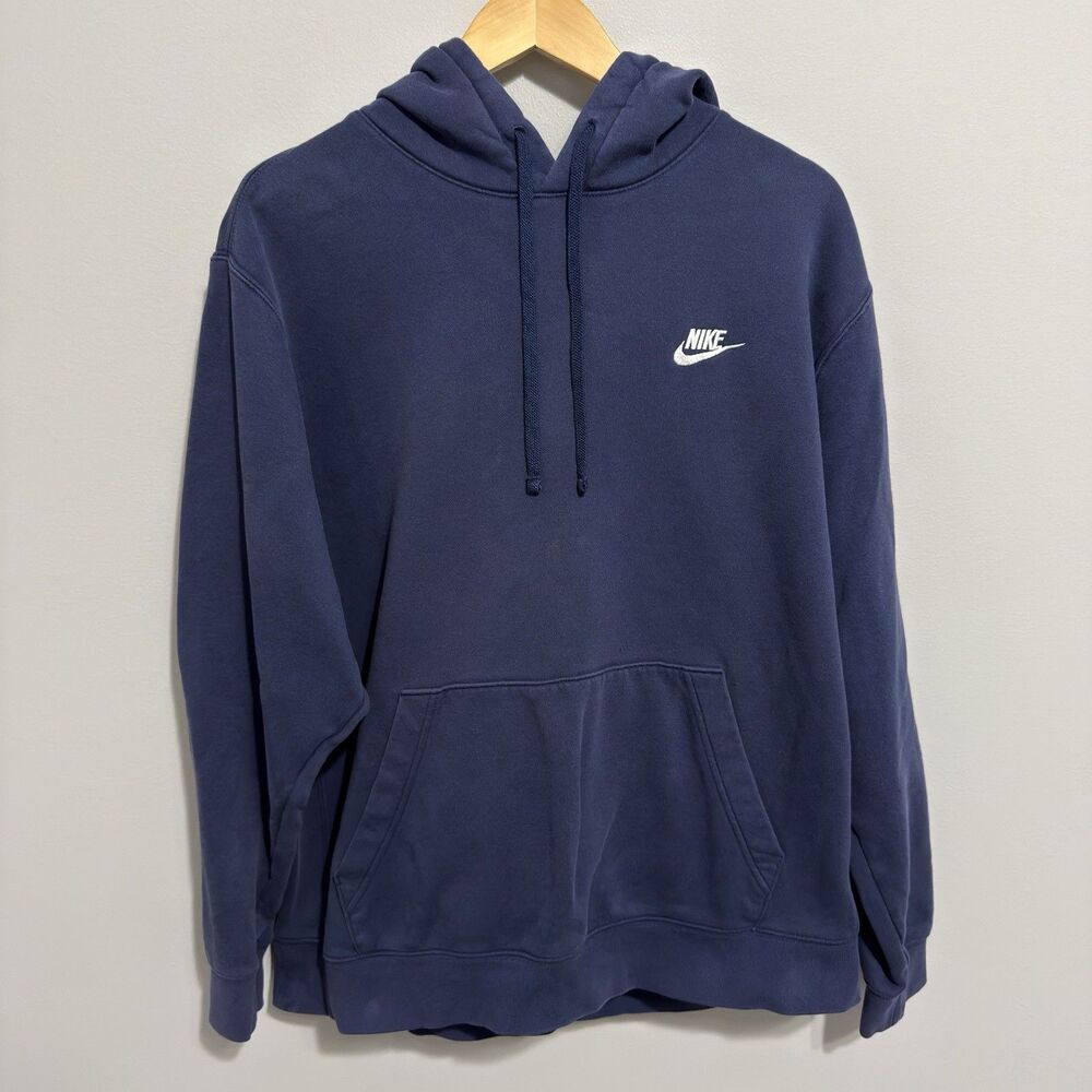 Nike Hoodie Mens XL Blue Club Fleece Pullover Sweatshirt Logo BV2654-410